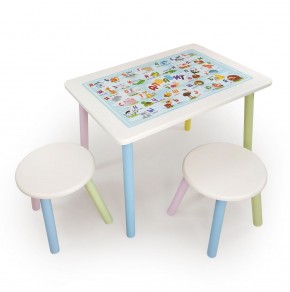 Детский комплект стол и два табурета круглых с накладкой Алфавит (Белый, Белый, Цветной) в Нижневартовске - niznevartovsk.mebel-74.com | фото