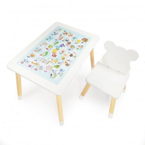 Комплект детской мебели стол и стул Мишутка с накладкой Алфавит (Белый/Белый/Береза) в Нижневартовске - niznevartovsk.mebel-74.com | фото