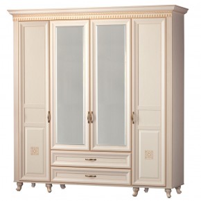 Шкаф для одежды 4-дверный с зеркалом №493 Марлен кремовый белый в Нижневартовске - niznevartovsk.mebel-74.com | фото