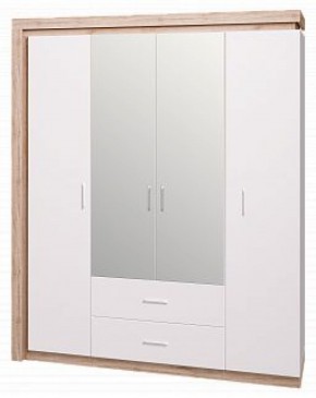 Шкаф для одежды с ящиками 4-х створчатый с зеркалом Люмен 16 в Нижневартовске - niznevartovsk.mebel-74.com | фото