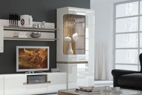 Шкаф с витриной 3D/TYP 01L, LINATE ,цвет белый/сонома трюфель в Нижневартовске - niznevartovsk.mebel-74.com | фото
